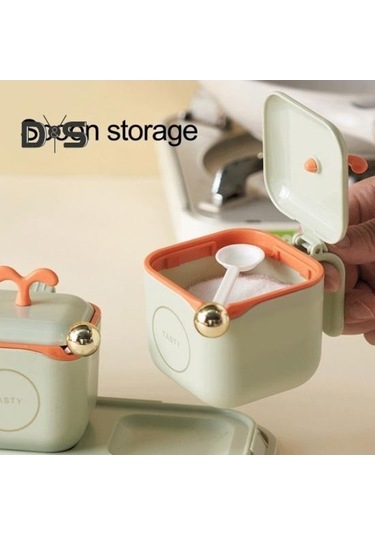 Createtech Pratik Toz Geçirmez Çeşni Kabı Seti Mükemmel Tuz Baharat Kutusu Yeşil