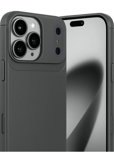 İphone Uyumlu 17 Pro Max Kılıf Focus Carbon Silikon Kapak Gri