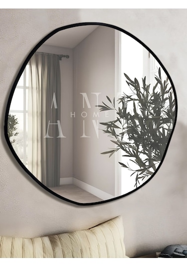 Arya 80 Cm Ayna Asimetrik Ayna, Dekoratif Ayna, Duvar Aynası Banyo Aynası Holl Aynası 80 X 80 Siyah