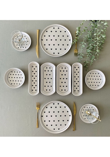 Siyah Kalp 2 Kişilik 10 Parça Kahvaltı Takımı Siyah