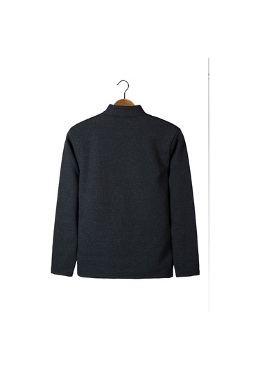 Erkek Füme Yarım Fermuarlı Basic Düz Sweatshirt Füme