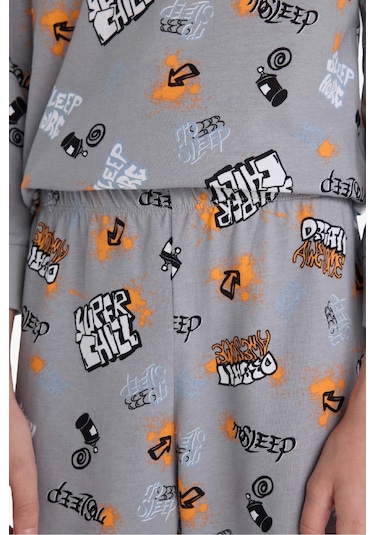 Defacto Erkek Çocuk Pijama Takımı Desenli Uzun Kollu Üst Uzun Alt F1892a825augr265 Gri