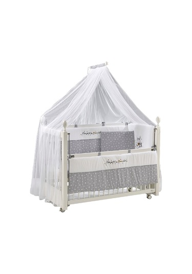 Meltem Kids Kral Anne Yanı Ahşap Sallanır Beşik 60 x 120 CM (Beyaz - Moon) Gri