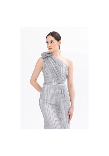 İlmio Bayan Abiye Elbise 3841042 Gri Gri