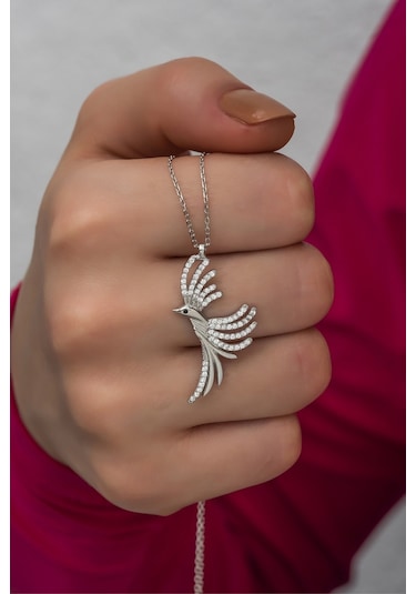 Nereze 925 Ayar Gümüş Zirkon Taşlı Anka Kuşu Kolye