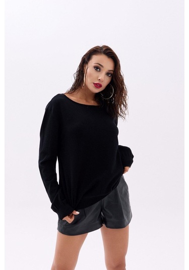 4216 Triko Düz Salaş Kazak-siyah S