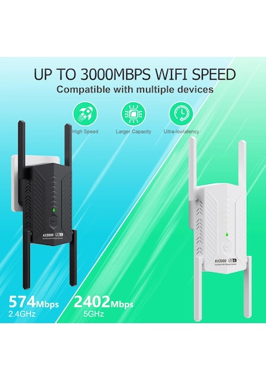 5 Ghz 3000 Mbps Wifi 6 Tekrarlayıcı Genişletici Sinyal Güçlendirici Çift Bant Black Bize Fiş