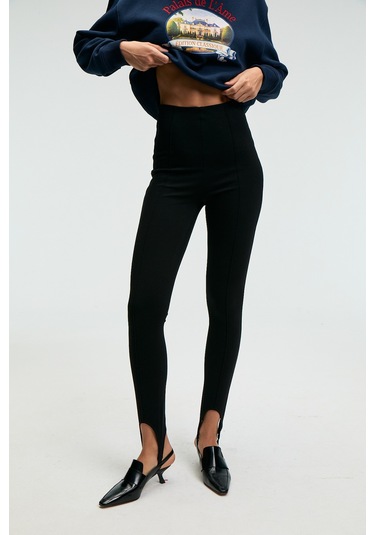 Grımelange Rysanne Kadın Esnek Kumaşlı Slim Fit Paçası Lastik Detaylı Siyah Pantolon Siyah