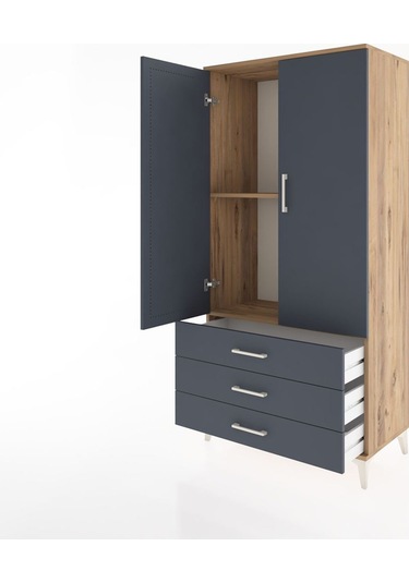 Hyperion Dolap 2 Raflı 3 Çekmeceli 2 Kapaklı 88x44x182 Çam-antrasit Atlas Çam