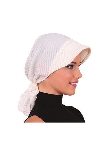 Plise Şapka Krem Hazır Türban Tesettür Havuz Bonesi Krem