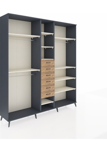 Hyperion Dolap 10 Raflı 6 Çekmeceli 3 Askılı 220x44x243 Antrasit-aytaşı/çam Aytası/atlas Çam