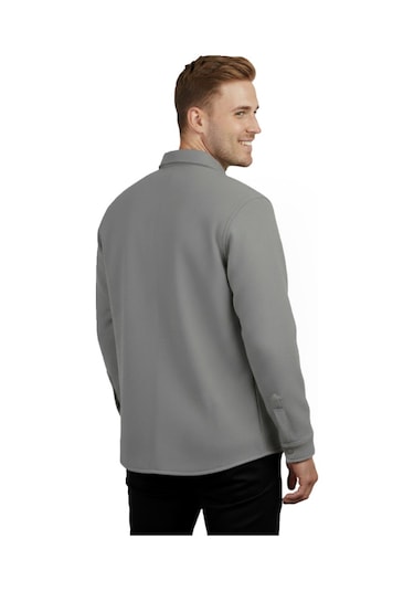 Deepsea Erkek Gri Likralı Rahat Kalıp Cepsiz Kaşe Ceket Çıt Çıtlı, Esnek Şık Model Ceket 0760 Gri