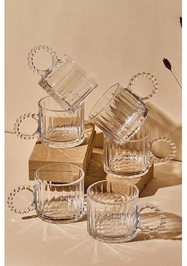 Kapris Boncuk Kulplu Cam Kupa 6'lı 250 ML