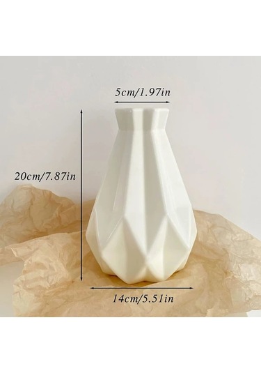 Çiçekler İçin Plastik Vazo Kırılmaz Beyaz Çiçek Vazosu Geometrik Vazo Seramik Görünümlü Ev Dekorasyonu İçin Plastik Vazo Beyaz
