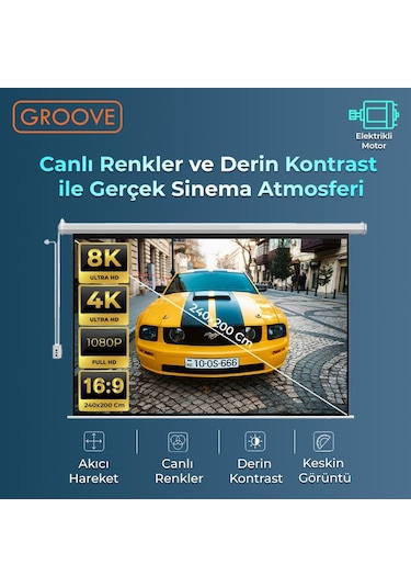 Groove Vizio Pro 240x200cm Blackout Işık Geçirmez Elektrikli Otomatik Kumandalı Projeksiyon Perdesi +motorlu+canlı Renkler+göz Koruması+leke Tutmaz Projector