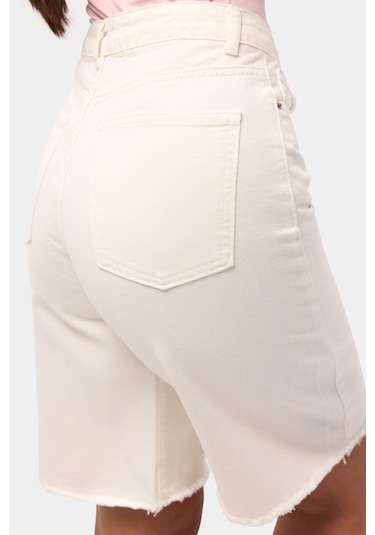 Itsbasic Kadın Kırık Beyaz 7s6-101 Mom Midi %100 Koton Denim Şort