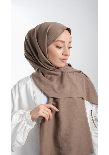 Hürrem Bone 202105_38 Pamuk Düz Klasik Caz Şal Koyu Vizon