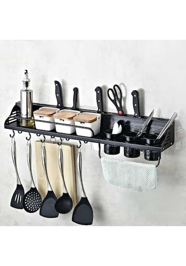 Pazly Mutfak Çok Fonksiyonlu Duvara Monte Baharat Saklama Rafı, Küçük Ve Pratik Siyah