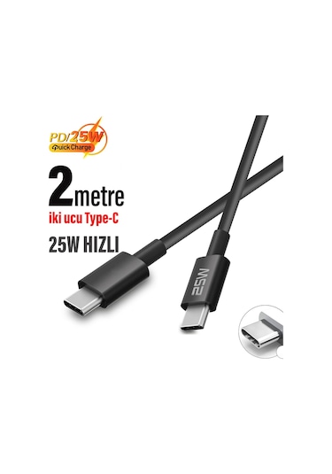 2 M Typec Şarj Kablo Uzun Hızlı Şarj Çift Taraflı Type-c-type-c 25w Pd Şarj Kablo 200cm