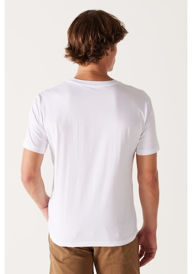 Regular Fit Normal Kesim Bisiklet Yaka Beyaz Tişört W70Md3312 Beyaz