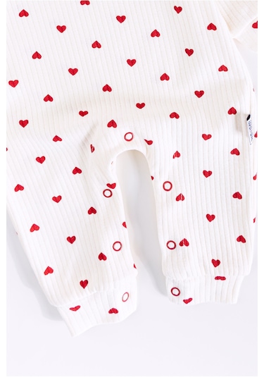 Kalp Desenli Şapkalı Kız Bebek Tulum 001