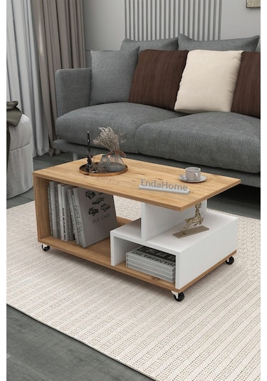 Sultan Tekerli Orta Sehpa 86,5x50 Cm - Çam - Beyaz