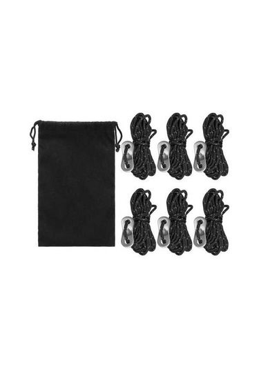 Pazly 6'lı Çadır İpi Seti - 3mm Yansıtmalı, Ayarlanabilir Alüminyum Klipsli Siyah Kamp İpi Siyah