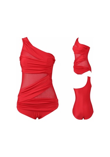 Geeroyoo Büyük Beden Kırmızı Tek Parça Bikini: Geniş Kollü Şeffaf Dokulu Yüzme Elbisesi - 4xl, Hafif Ve Dayanıklı, Spor Ve Plaj Aktivitesi İçin Diğer