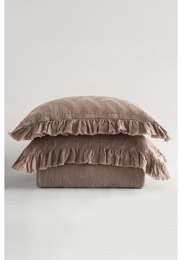 Ecocotton Tanya Pudra %100 Organik Pamuk Çift Kişilik Pike Yatak Örtüsü Takımı Pudra
