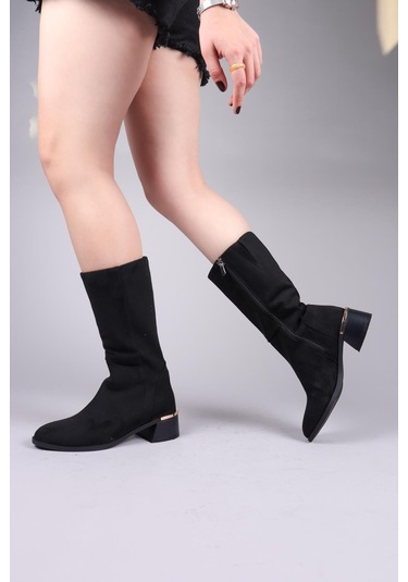 Faye Süet Yarım Çizme Siyah-8442 Siyah