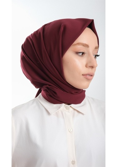 Bordo Düz Klasik Şal Medine Ipeği Sade 202103_16 Bordo