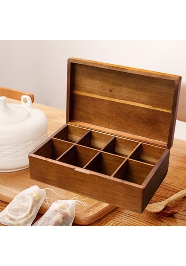 Homyl Çay Poşeti Kutusu Restoran Bar Ofis Için Bölmeli Pratik Odun