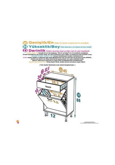 Modilayn Melis 45x88x32,5 Cm Çekmeceli Çamaşır Sepetli Banyo Dolabı Beyaz