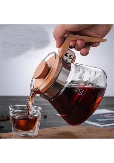 Tenfowee Premium Cam Ahşap Ve Cam Kahve Sürahisi, 400ml Kapasiteli, Kolay Ölçekli Ve Şık Tasarım. Diğer