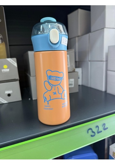 Paslanmaz Çelik Termos Su Şişesi 350ml Vakumlu Pipetli Turuncu İthal Ürün Turuncu