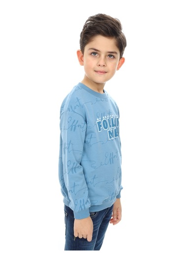 Toontoy Erkek Çocuk Follow Me Baskılı Sweatshirt Mavi