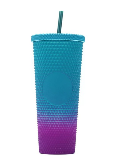 Yeşil & Mor 710ml/24oz Büyük Kapasiteli Su Bardağı Tamamen Çivili Mat Tumbler Geniş Sızdırmaz Kapaklı Yeniden Su Bardağı 55039023