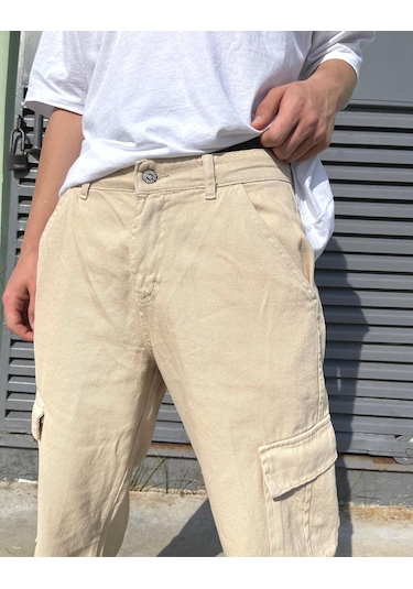 Bpm Premium Baggy Kargo Pantolon Bej 001