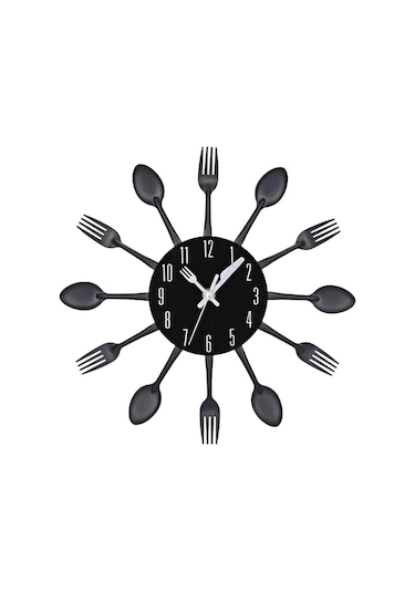 Homyl Mutfak Duvar Saati Kaşık Çatal Sticker Odası Ev Dekorasyonu Siyah