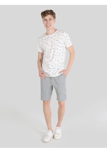 Colins Regular Fit Bisiklet Yaka Baskılı Beyaz Erkek Kısa Kol Tişört Cl1064349 Beyaz