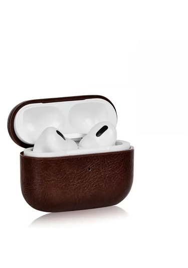 Airpods Pro 3 2025 Uyumlu Lüx Deri Suni Deri Kılıf 360 Koruma+kanca Koyu Kahverengi