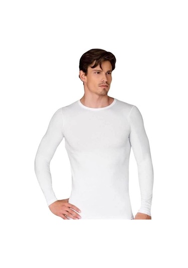 Erkek Likralı Süprem Uzun Kol Bisiklet Yaka Badi 1025 Beyaz