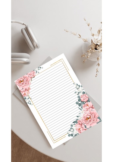 20 Adet 20x28 cm Boyutunda Çiçekli Mektup Kağıdı/not Kağıdı Model 16