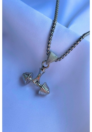 Dambıl El İşçiliği Paslanmaz Çelik Zincir Erkek Kolye Gümüş