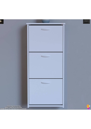 Modilayn West Asma Antre 52x116x 26 Cm Lik 3 Düşer Kapak 6 Göz Bölmeli Ayakkabılık Beyaz