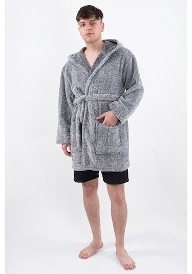 Zeynep Tekstil Plain Unisex Sabahlık Bornoz Wellsoft Peluş Kapşunlu Erkek Kadın Sabahlık L/xl Gri
