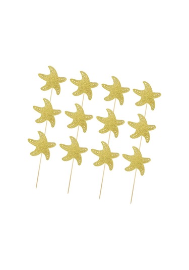 Homyl 12 Adet Glitter Cakecup Toppers Okyanus Yaratık Kek Altın Altın