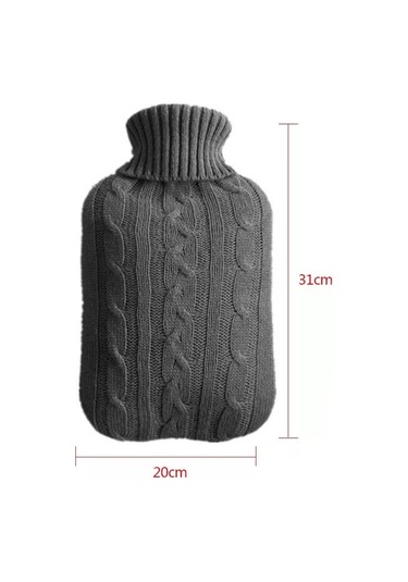 Sıcak Su Şişesi Düz Renk Örgü Kapağı Sıcak Su Şişesi Olmadan Su Dolu Sıcak Su Yumuşak Örgü Şişesi Kadife Çanta Koyu Gri