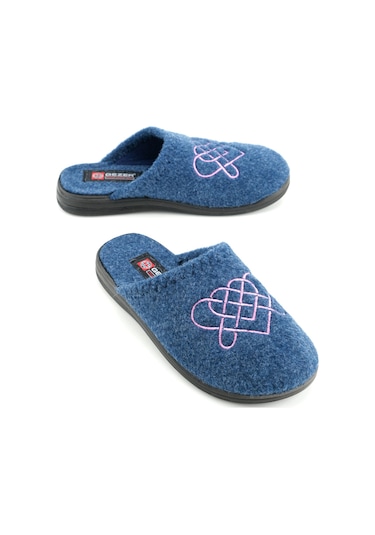 Gezer Kadın Kışlık Keçe Nakışlı Kalp Tasarım Ev Bahçe Terlik Gt1kzm.16089.00.013.0c Lacivert