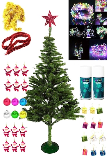 180 Cm Yılbaşı Çam Ağaç Seti 10 Metre Pili Işıklı, Tepe Süs Spray
